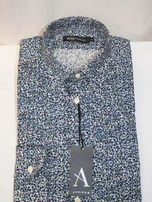Chemise Manches Longues Ville Imprime Galets Modern Bleu Moyen