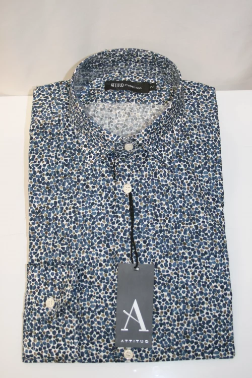 Chemise Manches Longues Ville Imprime Galets Modern Bleu Moyen