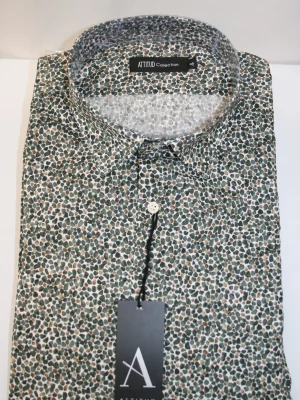 Chemise Manches Longues Ville Imprime Galets Modern Kaki Moyen