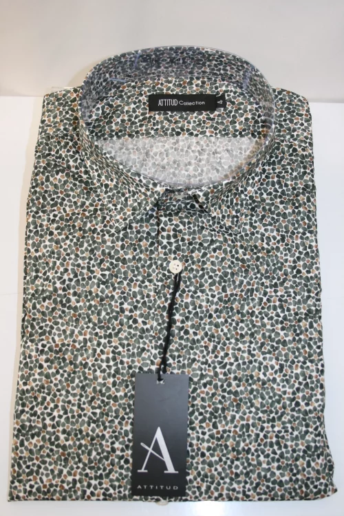 Chemise Manches Longues Ville Imprime Galets Modern Kaki Moyen
