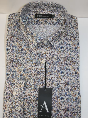 Chemise Manches Longues Ville Imprime Tachete Modern Bleu Moyen
