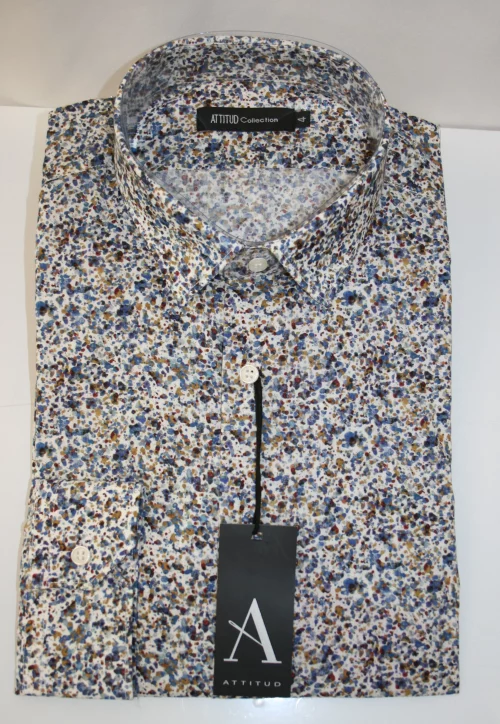 Chemise Manches Longues Ville Imprime Tachete Modern Bleu Moyen