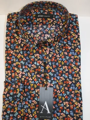 Chemise Manches Longues Ville Imprime Feuilles Modern Rouge Moyen