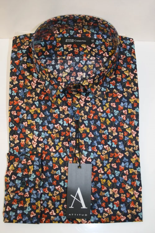 Chemise Manches Longues Ville Imprime Feuilles Modern Rouge Moyen