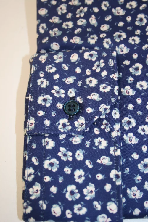 Chemise Manches Longues Ville Imprime Fleurs Modern Bleu Moyen – Image 2