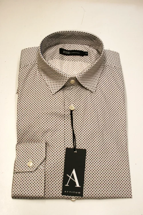 Chemise Manches Longues Ville Imprime Points Modern Beige Fonce