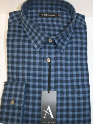 Chemise Manches Longues Sport Carreau Gratte Modern Pb Bleu Fonce