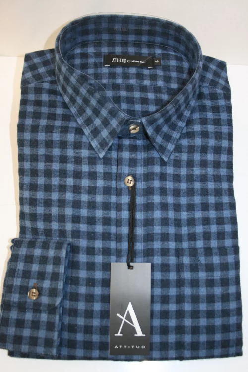 Chemise Manches Longues Sport Carreau Gratte Modern Pb Bleu Fonce
