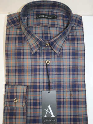 Chemise Manches Longues Sport Carreau Gratte Modern Pb Bleu Fonce
