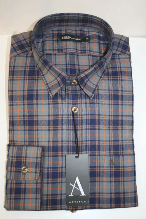 Chemise Manches Longues Sport Carreau Gratte Modern Pb Bleu Fonce