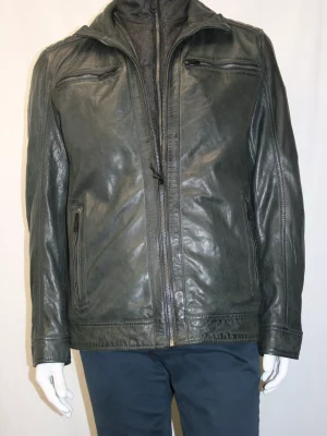 Cuir Blouson Agneau Parment Amovible Gris Fonce
