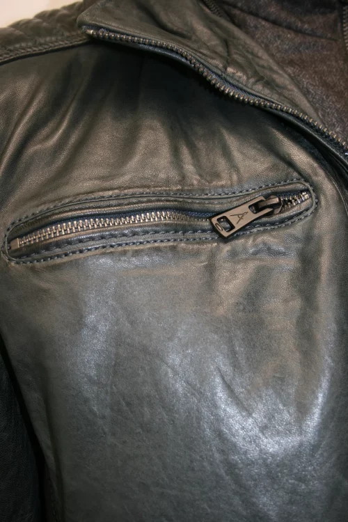 Cuir Blouson Agneau Parment Amovible Gris Fonce – Image 2