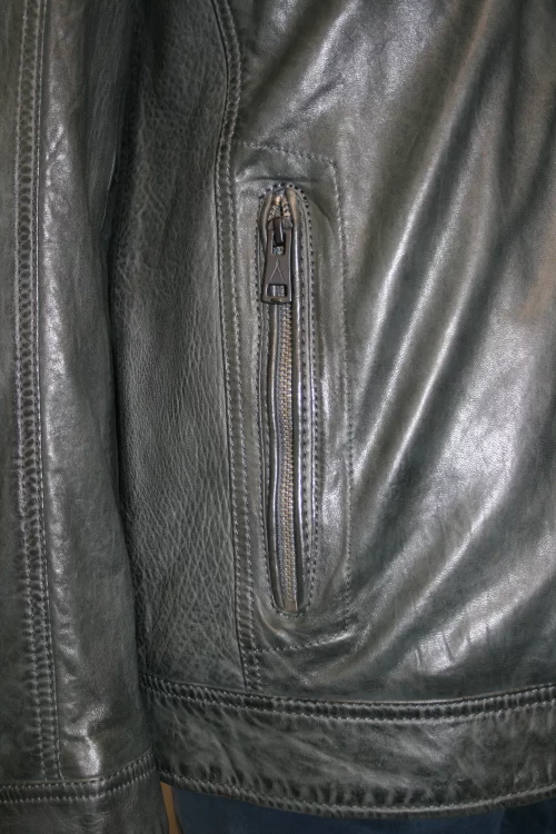 Cuir Blouson Agneau Parment Amovible Gris Fonce – Image 3
