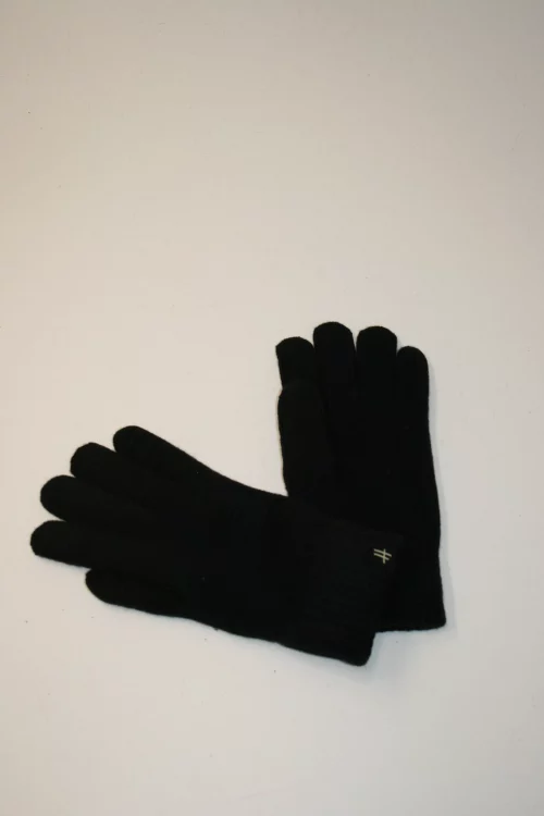 Accessoire Gants Laine Double Noir Fonce