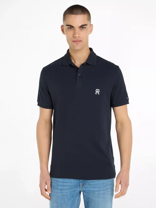 Polo Manches Courtes Monogramme Th Bleu Fonce – Image 4