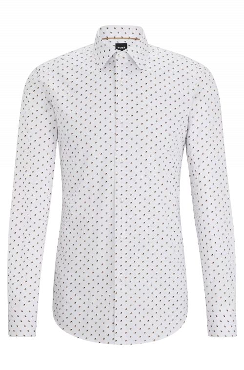 Chemise Manches Longues Ville Imprime Cubes Beige Moyen