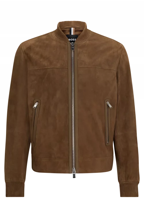 Cuir Blouson Chevre Velours Teddy Beige Moyen