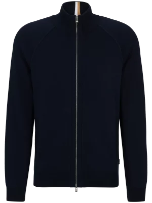 Gilet Manches Longues Tricot Double Face Bleu Fonce