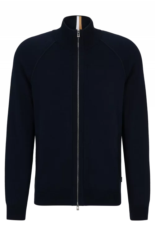 Gilet Manches Longues Tricot Double Face Bleu Fonce