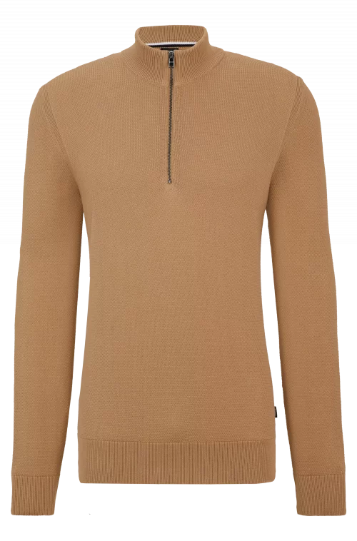 Pull Col Cheminee Tricot Fantaisie Beige Moyen