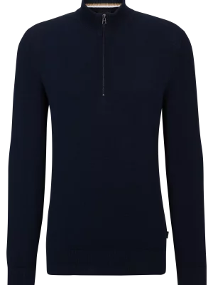 Pull Col Cheminee Tricot Fantaisie Bleu Fonce
