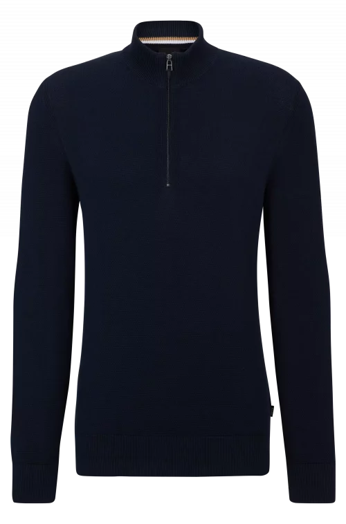 Pull Col Cheminee Tricot Fantaisie Bleu Fonce