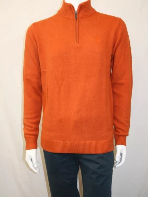Pull Col Cheminee Coton Laine 3 Fils Orange Moyen