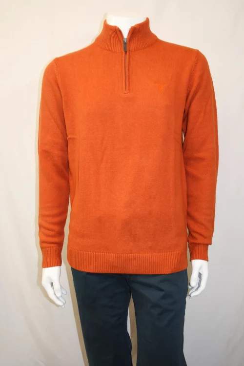 Pull Col Cheminee Coton Laine 3 Fils Orange Moyen