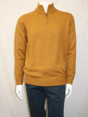 Pull Col Cheminee Coton Laine 3 Fils Jaune Moyen