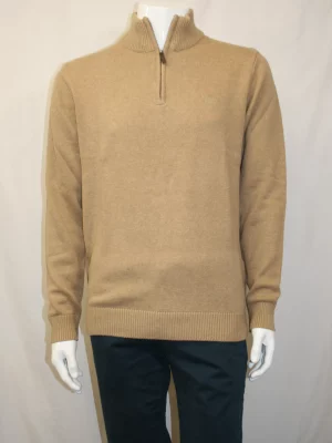 Pull Col Cheminee Coton Laine 3 Fils Beige Clair