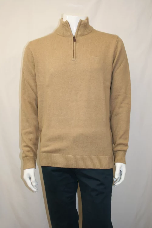 Pull Col Cheminee Coton Laine 3 Fils Beige Clair