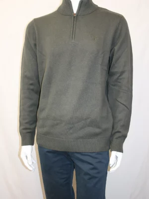 Pull Col Cheminee Coton Laine 3 Fils Kaki Fonce