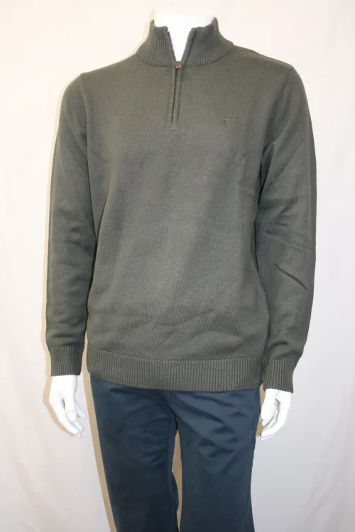 Pull Col Cheminee Coton Laine 3 Fils Kaki Fonce