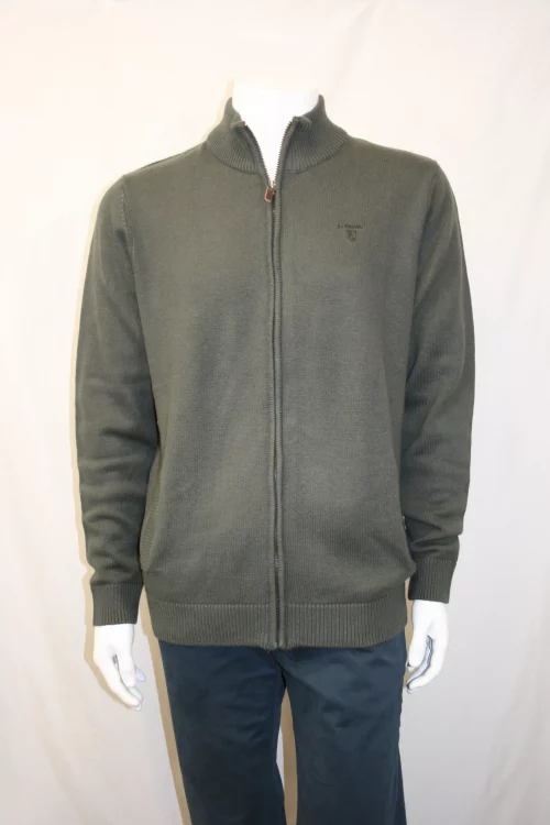 Gilet Manches Longues Coton Laine 3 Fils Poche Kaki Fonce
