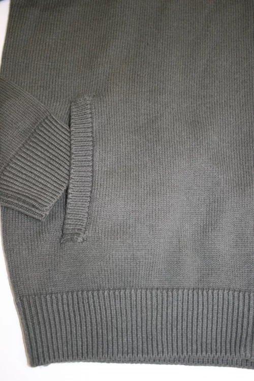 Gilet Manches Longues Coton Laine 3 Fils Poche Kaki Fonce – Image 2