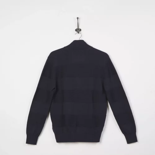 Gilet Manches Longues Bandes Tricot Bleu Fonce – Image 2