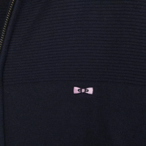 Gilet Manches Longues Bandes Tricot Bleu Fonce – Image 3