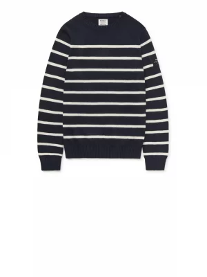 Pull Col Rond Mariniere Bleu Fonce