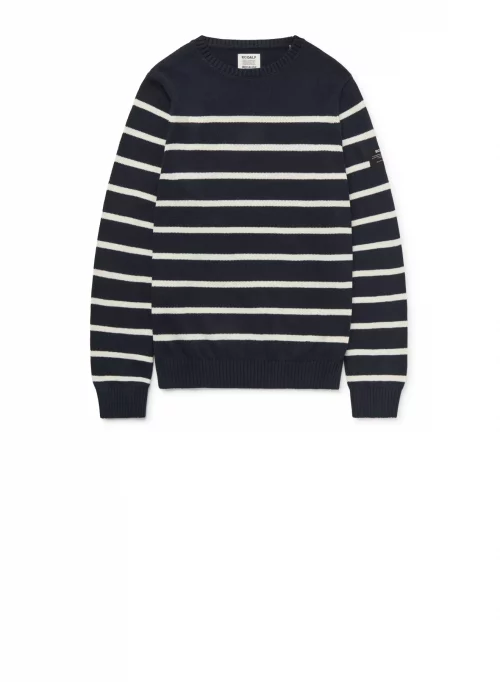 Pull Col Rond Mariniere Bleu Fonce