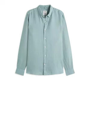 Chemise Manches Longues Sport Lin Uni Vert Moyen