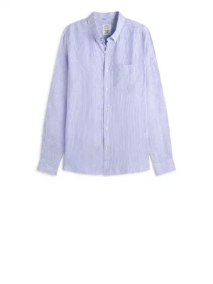 Chemise Manches Longues Sport Lin Rayure Bleu Clair