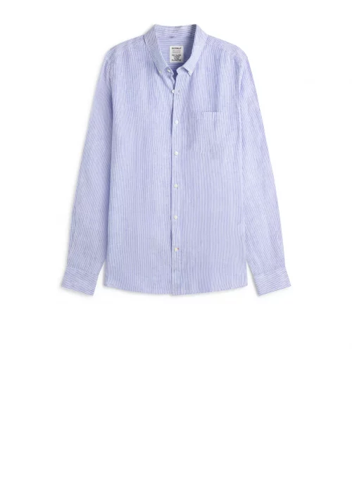 Chemise Manches Longues Sport Lin Rayure Bleu Clair