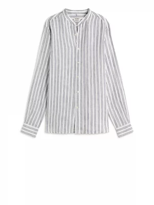 Chemise Manches Longues Sport Rayure Col Mao Bleu Moyen