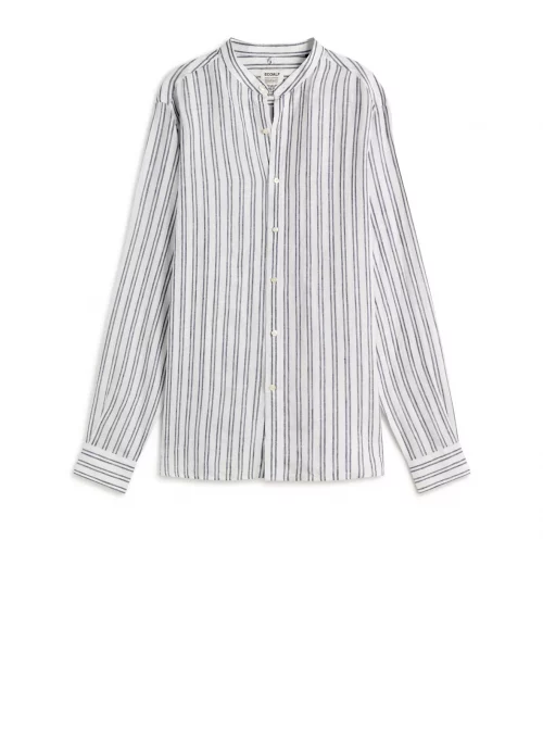 Chemise Manches Longues Sport Rayure Col Mao Bleu Moyen
