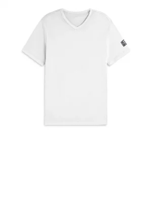 T-shirt Manches Courtes Coton Lave Uni Col V Blanc