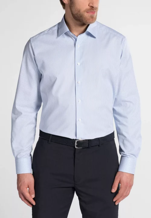 Chemise Manches Longues Ville Fine Rayure Bleu Clair – Image 3