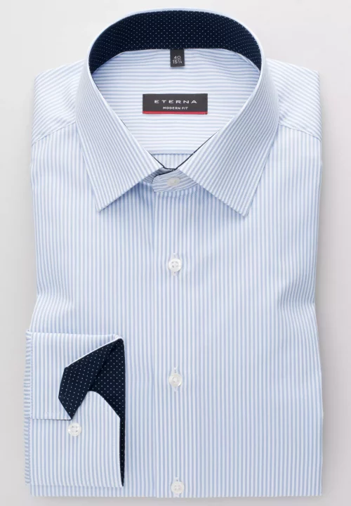 Chemise Manches Longues Ville Fine Rayure Bleu Clair – Image 6