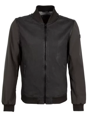 Cuir Blouson Bi-matiere Kaki Fonce