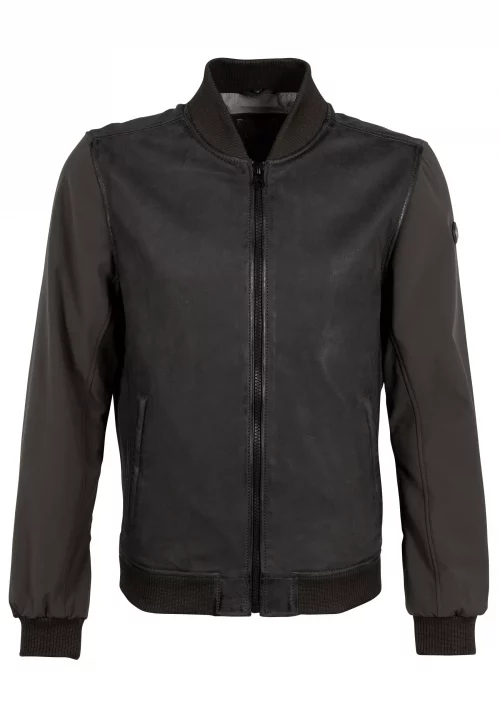 Cuir Blouson Bi-matiere Kaki Fonce