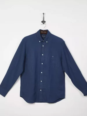 Chemise Manches Longues Sport Lin Uni Orage Bleu Moyen